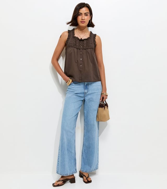 New Look Women's Brown Embroidered Button Front Cami Top New Look - 3
