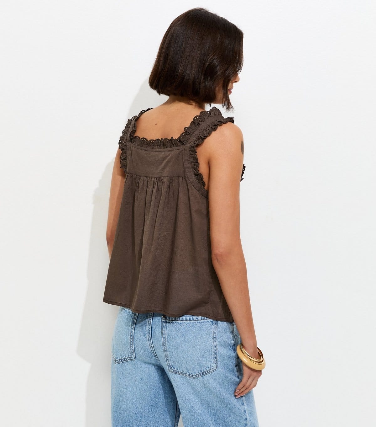 New Look Women's Brown Embroidered Button Front Cami Top New Look - 4