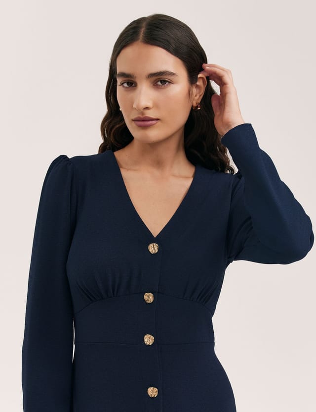 Finery London Finery London Women's Caprice Long Sleeve Crepe Midi Dress in Dark Navy - 2