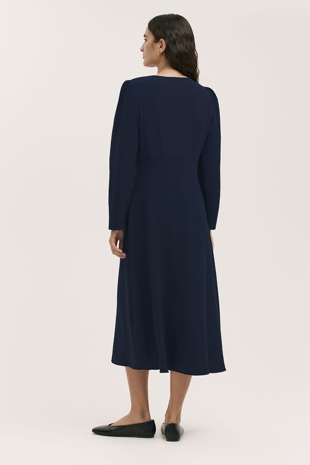 Finery London Finery London Women's Caprice Long Sleeve Crepe Midi Dress in Dark Navy - 3