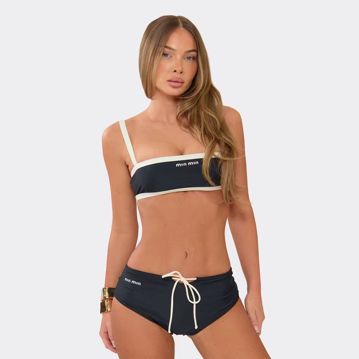 EGO Black Drawstring Waist Logo Detail Bikini Shorts