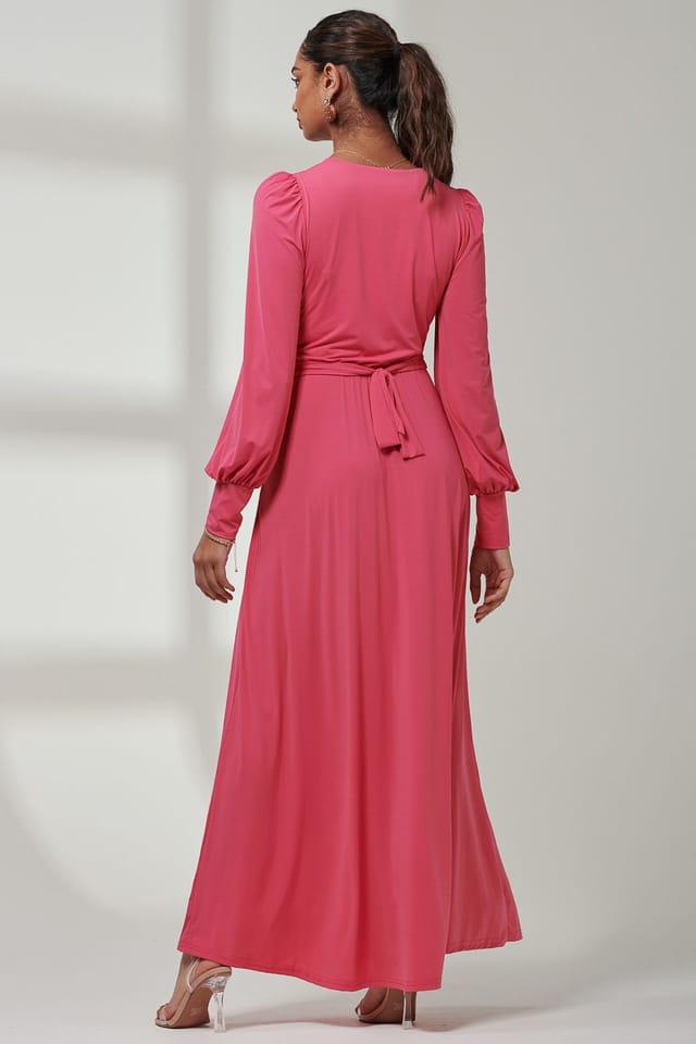 Jolie Moi Jolie Moi Women's Giulia Long Sleeve Maxi Dress in Bright Pink - 2