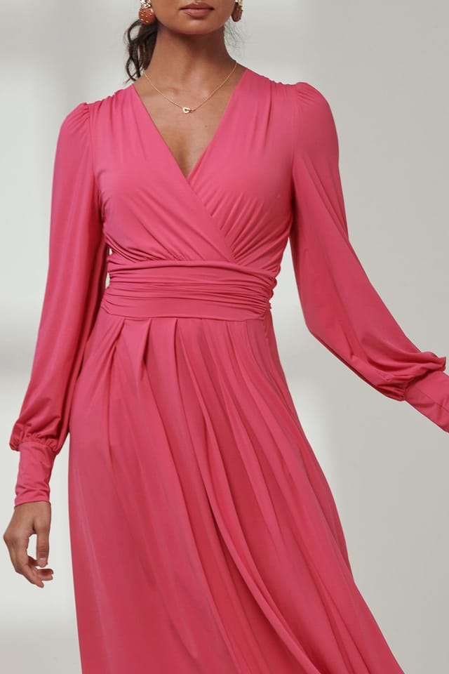 Jolie Moi Jolie Moi Women's Giulia Long Sleeve Maxi Dress in Bright Pink - 3