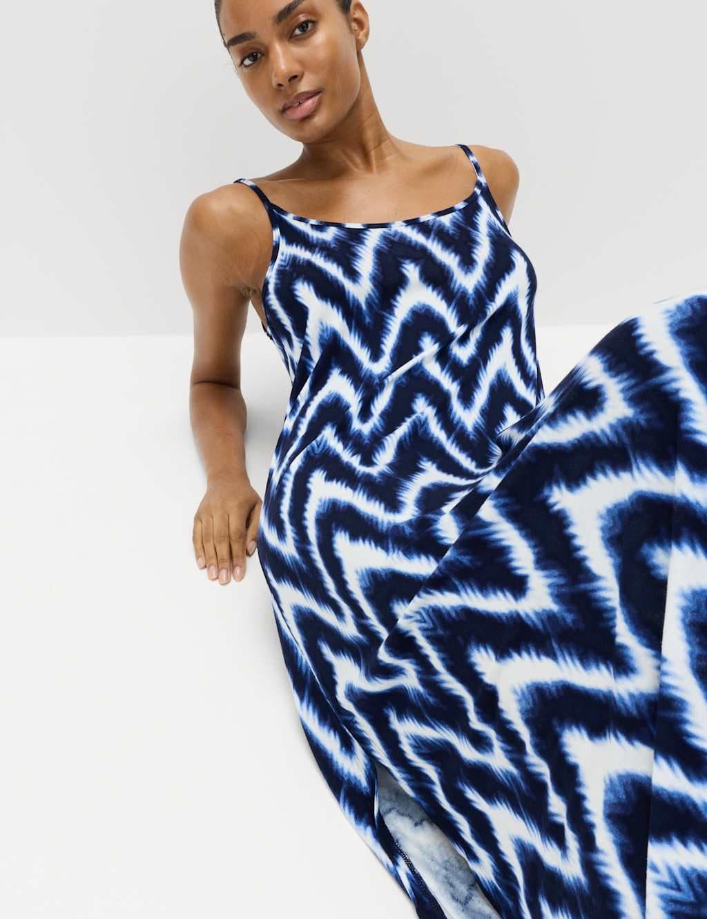 Marks & Spencer M&S Printed Jersey Midaxi Beach Dress Blue Mix