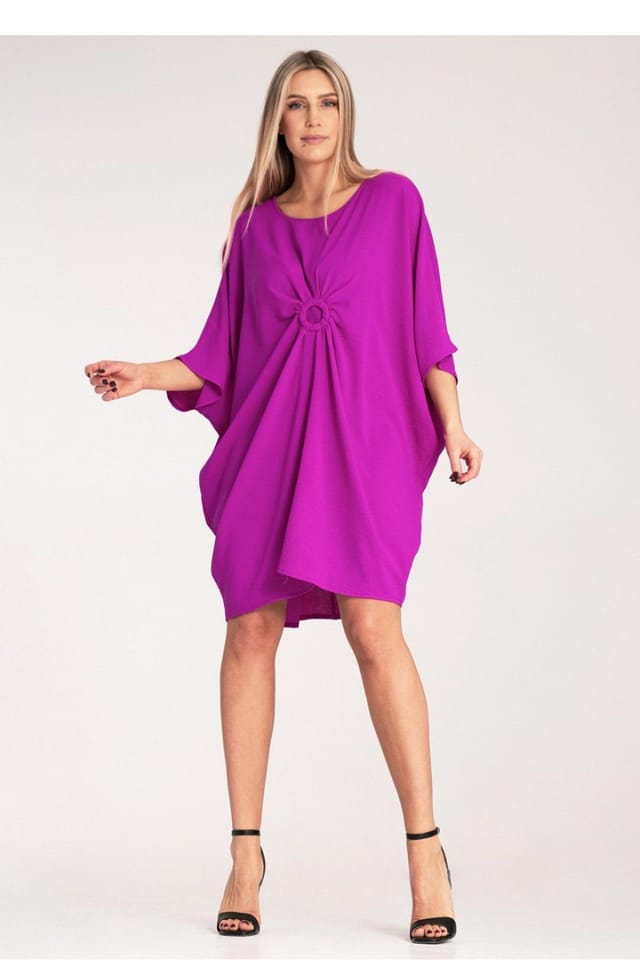 Love Lace Love Lace Women's Loose Asymmetrical Elastic Dress with Ruched Ring in Violet - 2