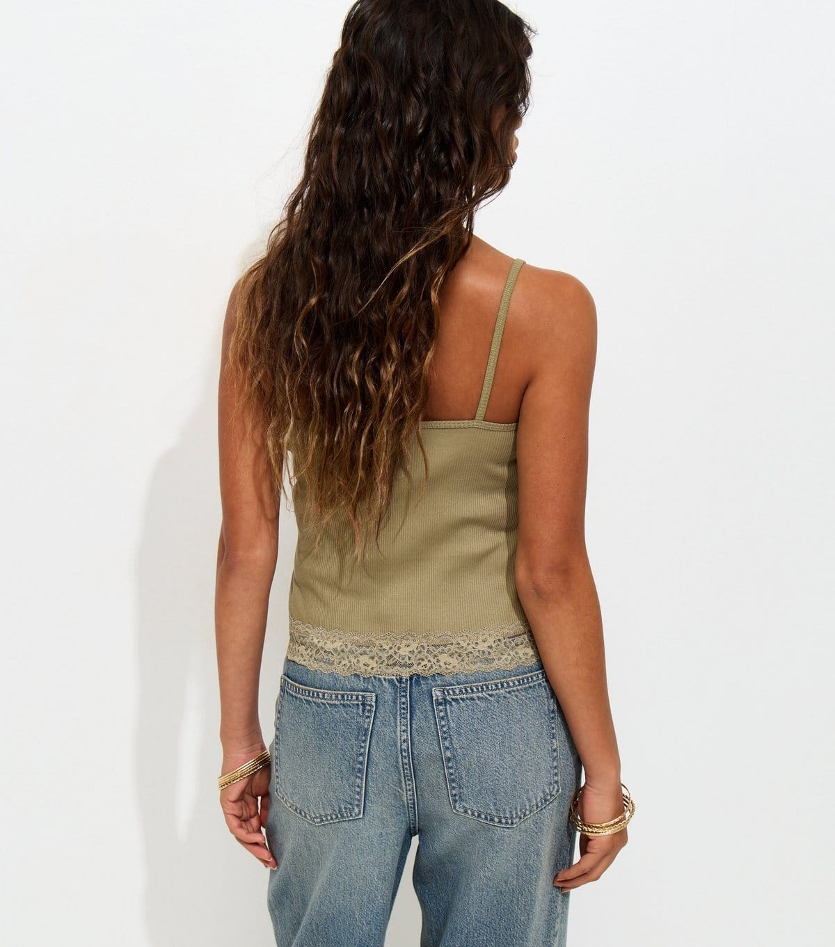 New Look Women's Light Khaki Cotton Rich Lace Trim Cami Top New Look - 4