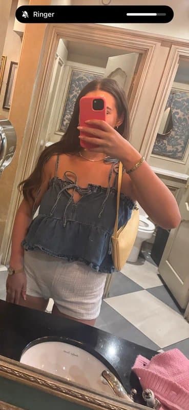 ASOS ASOS Design denim tiered cami top in mid blue