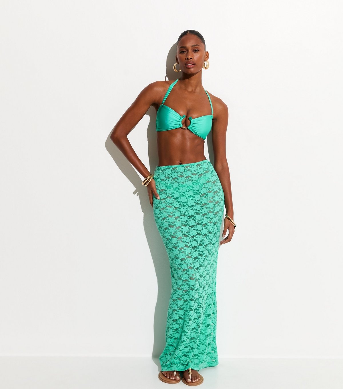 New Look Women's Turquoise Lace Column Beach Maxi Skirt New Look - 3