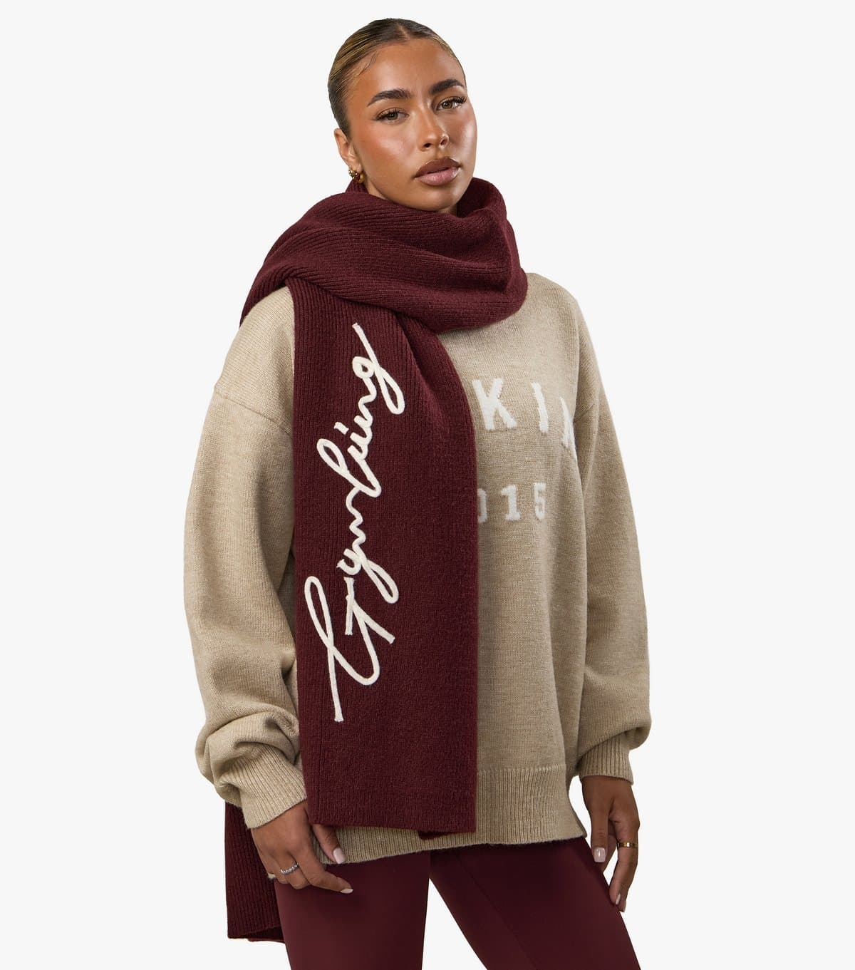 Gym King Gym King Burgundy Ribbed Knit Scarf