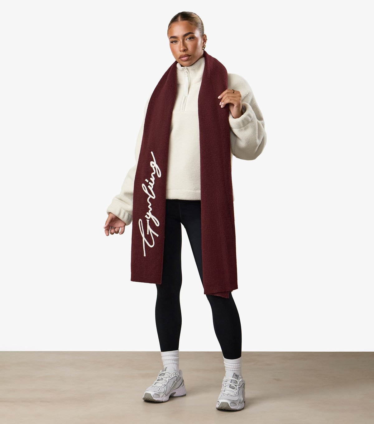 Gym King Burgundy Ribbed Knit Scarf Gym King New Look - 3