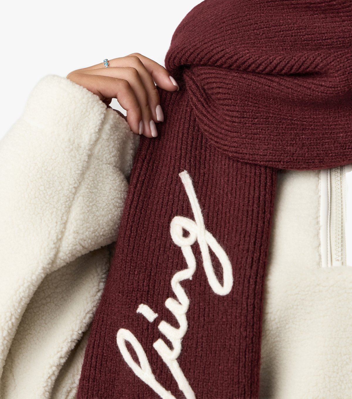 Gym King Burgundy Ribbed Knit Scarf Gym King New Look - 4