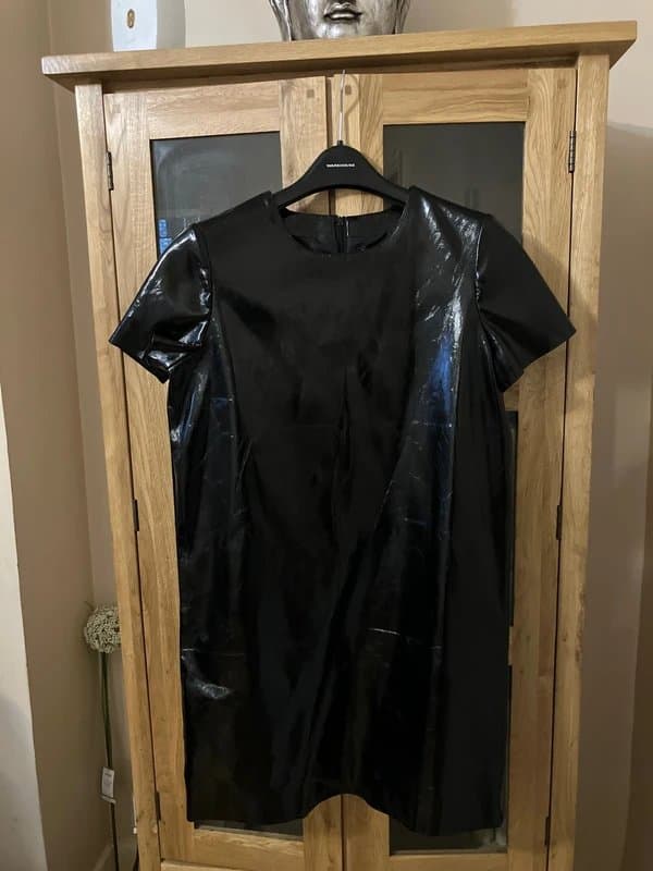 Topshop Topshop black faux vegan patent leather shift mini dress