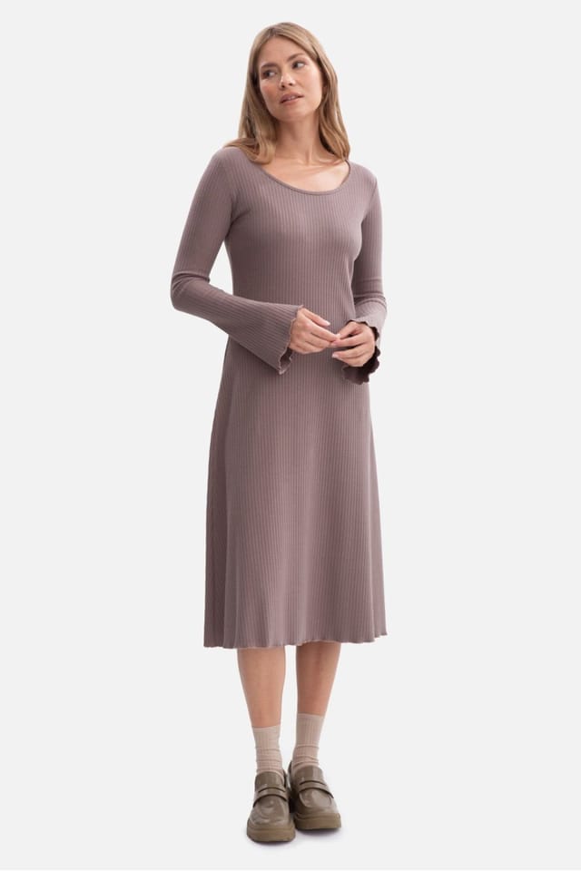Love Lace Love Lace Women's Soft Ribbed Midi Dress with Wavy Hem in Taupe - 2