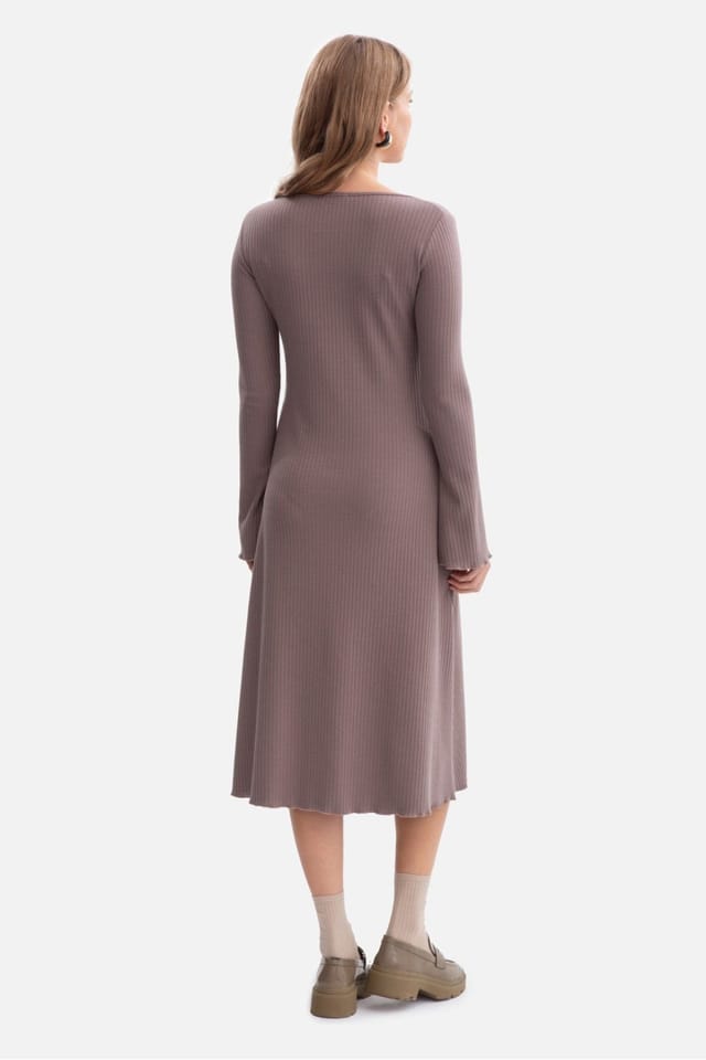 Love Lace Love Lace Women's Soft Ribbed Midi Dress with Wavy Hem in Taupe - 3