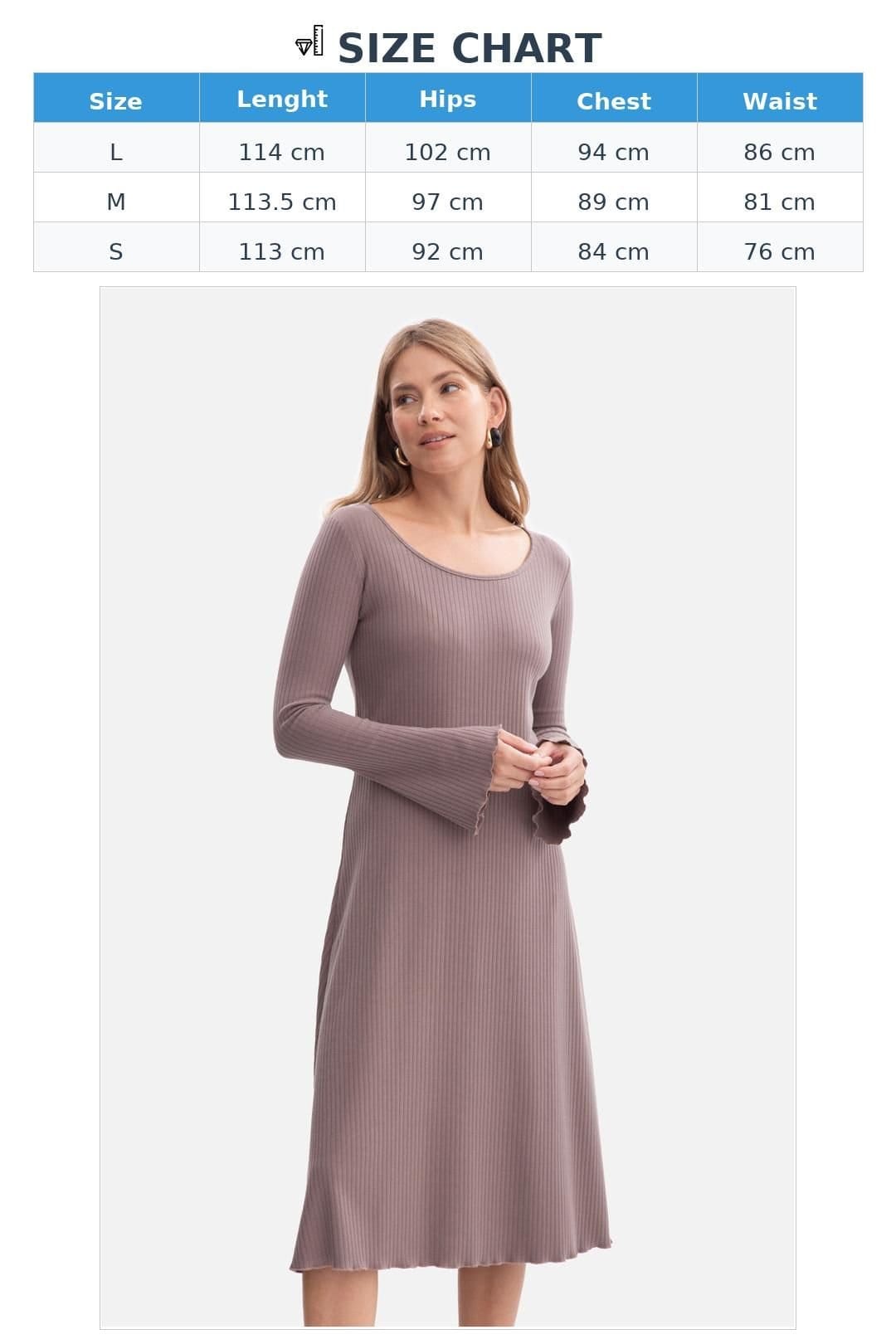 Love Lace Love Lace Women's Soft Ribbed Midi Dress with Wavy Hem in Taupe - 4