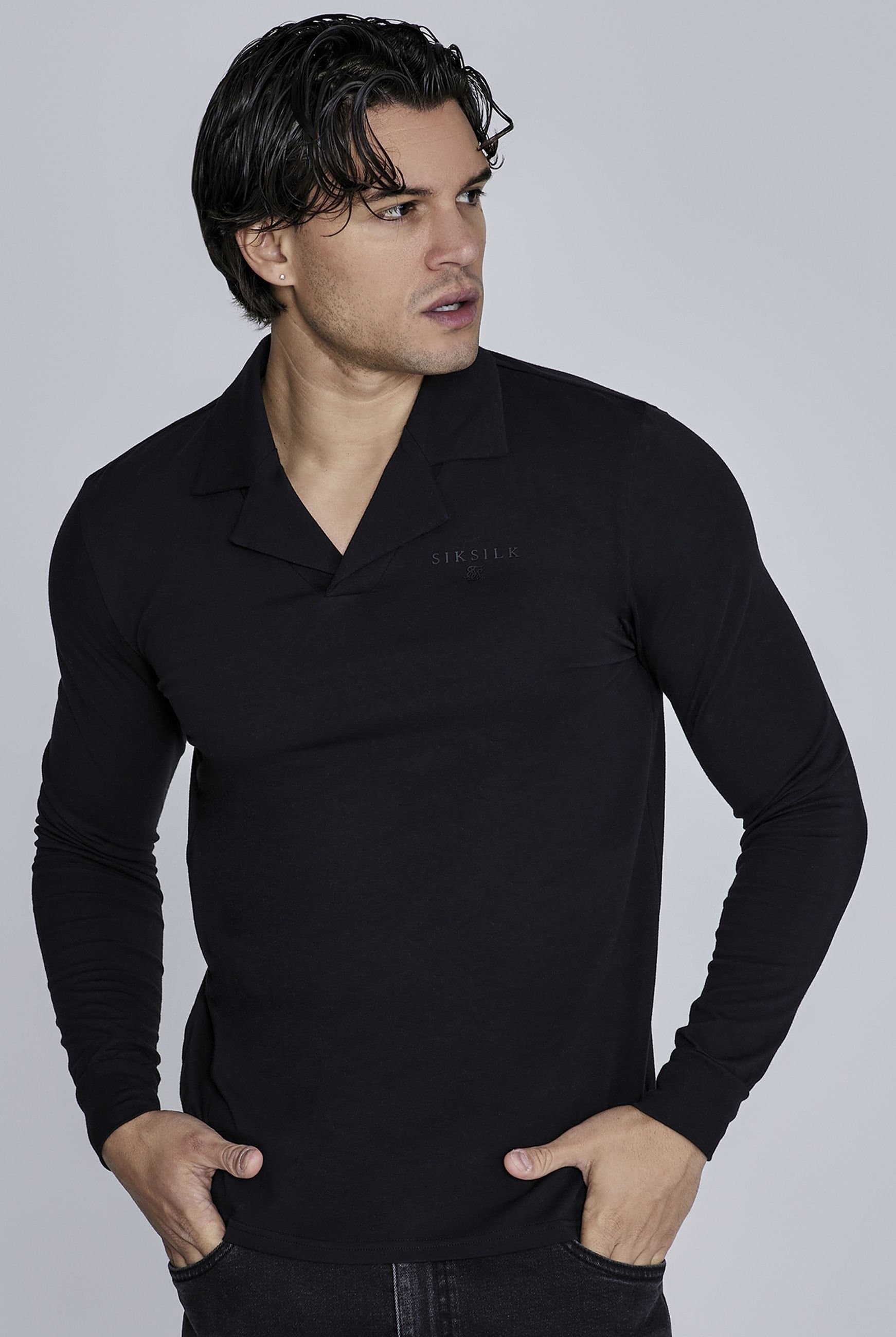 SikSilk SikSilk Men's Long Sleeve Polo in Black