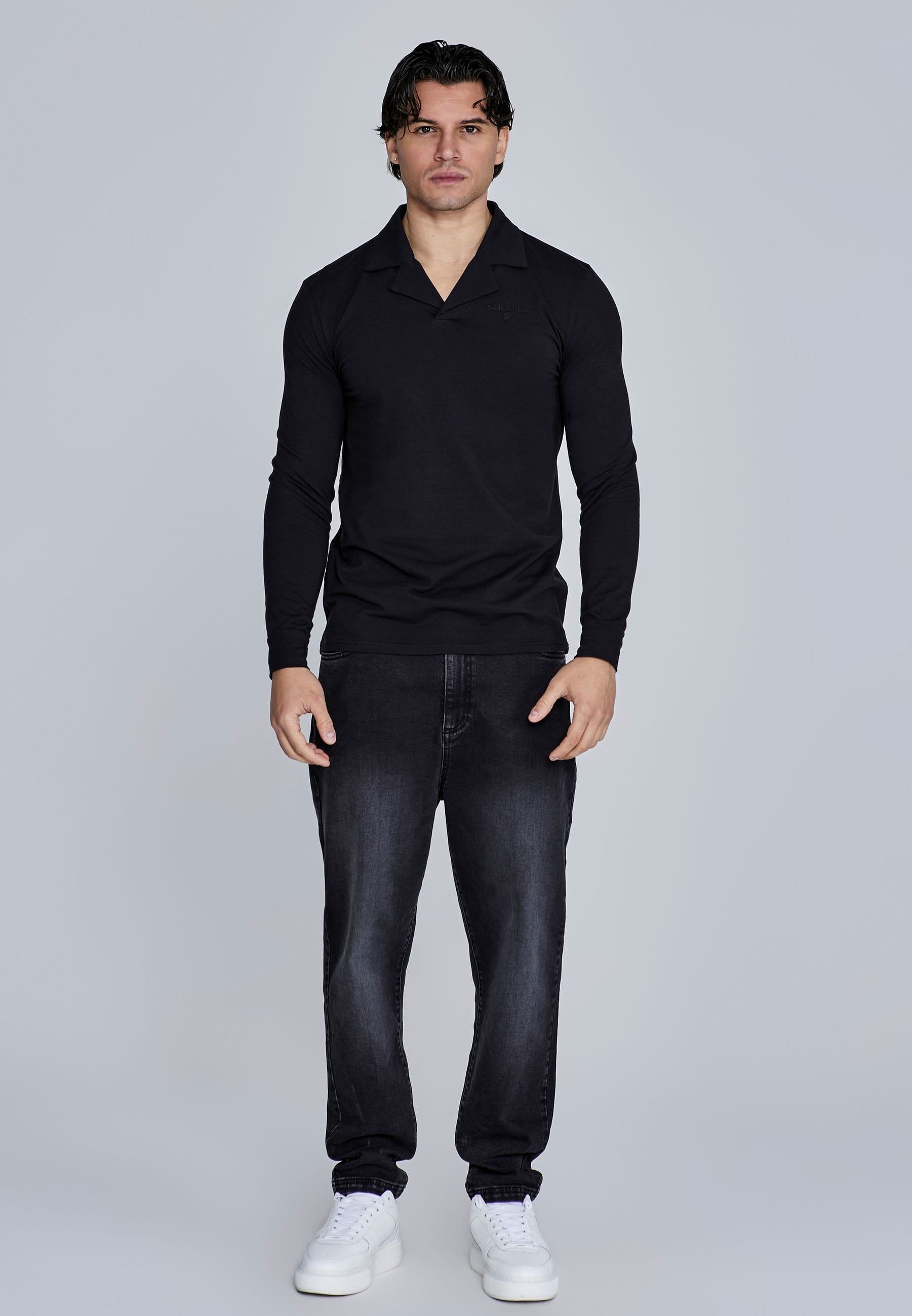 SikSilk SikSilk Men's Long Sleeve Polo in Black - 4