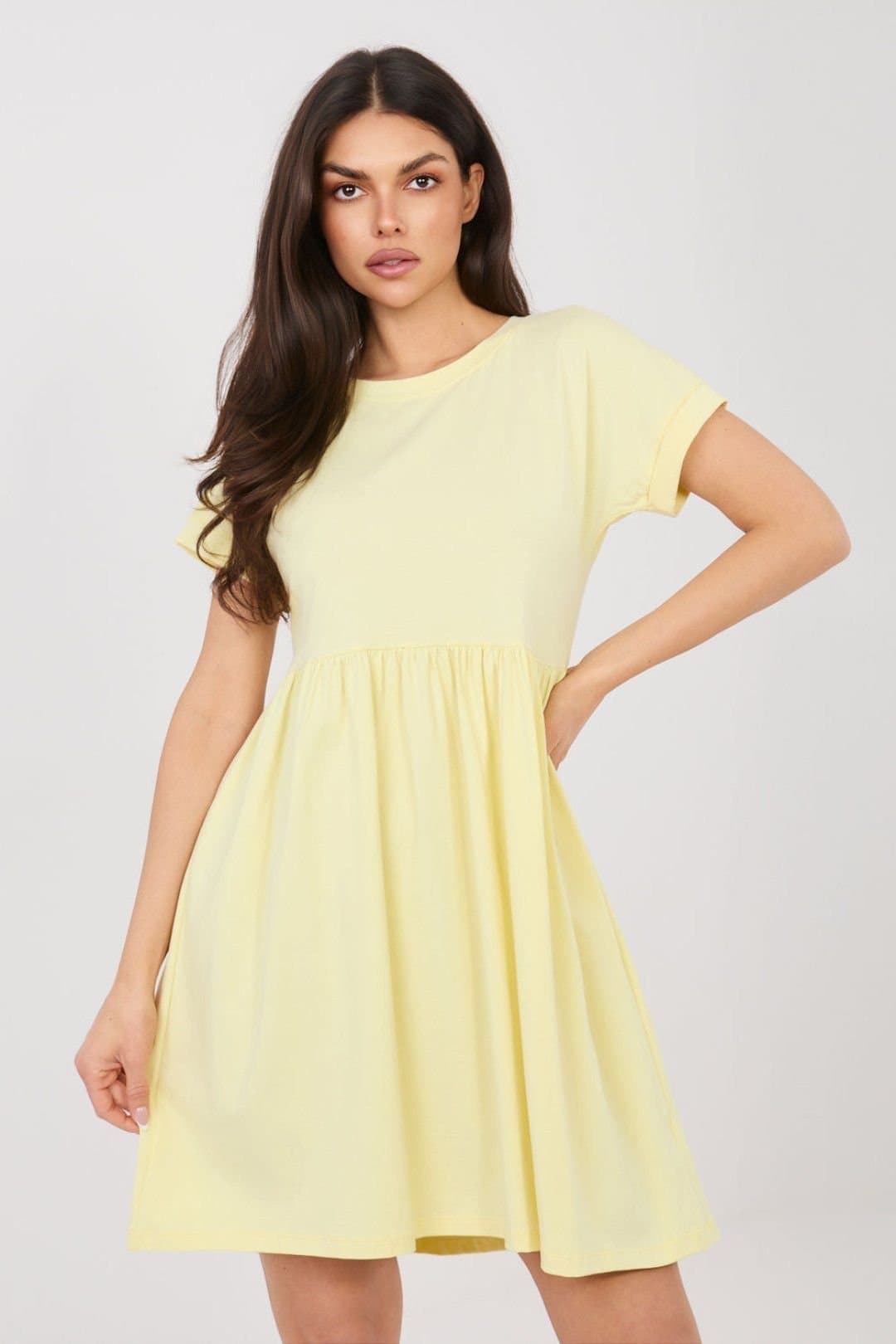 Love Lace Love Lace Women's Cotton Flared Day Dress Without Fastening in Yellow