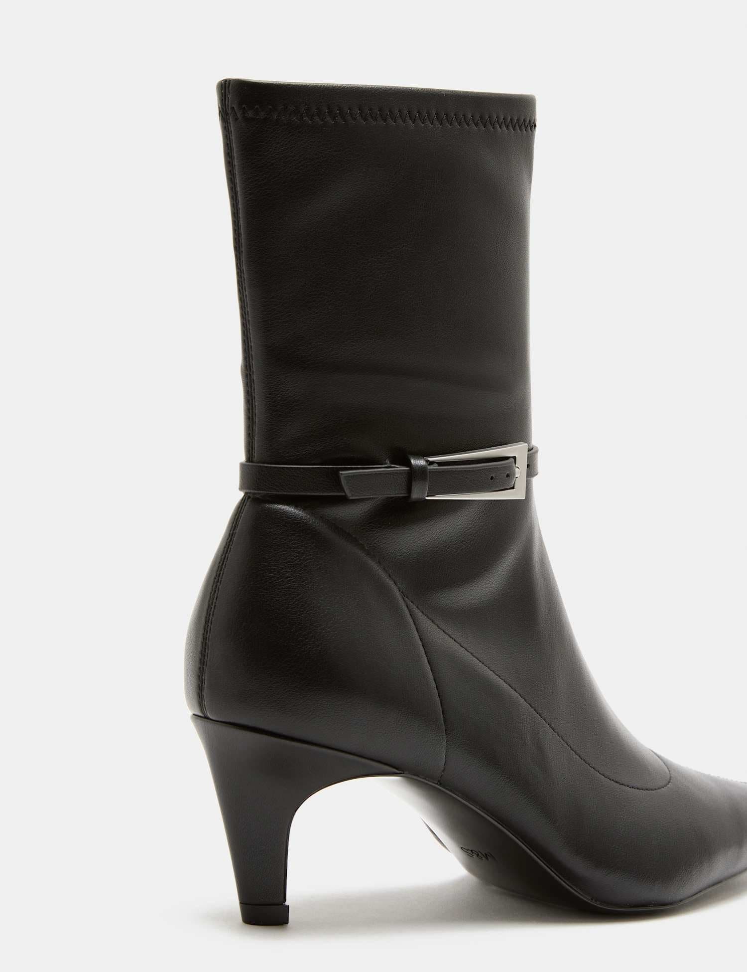 Marks & Spencer M&S Buckle Kitten Heel Pointed Toe Sock Boots Black