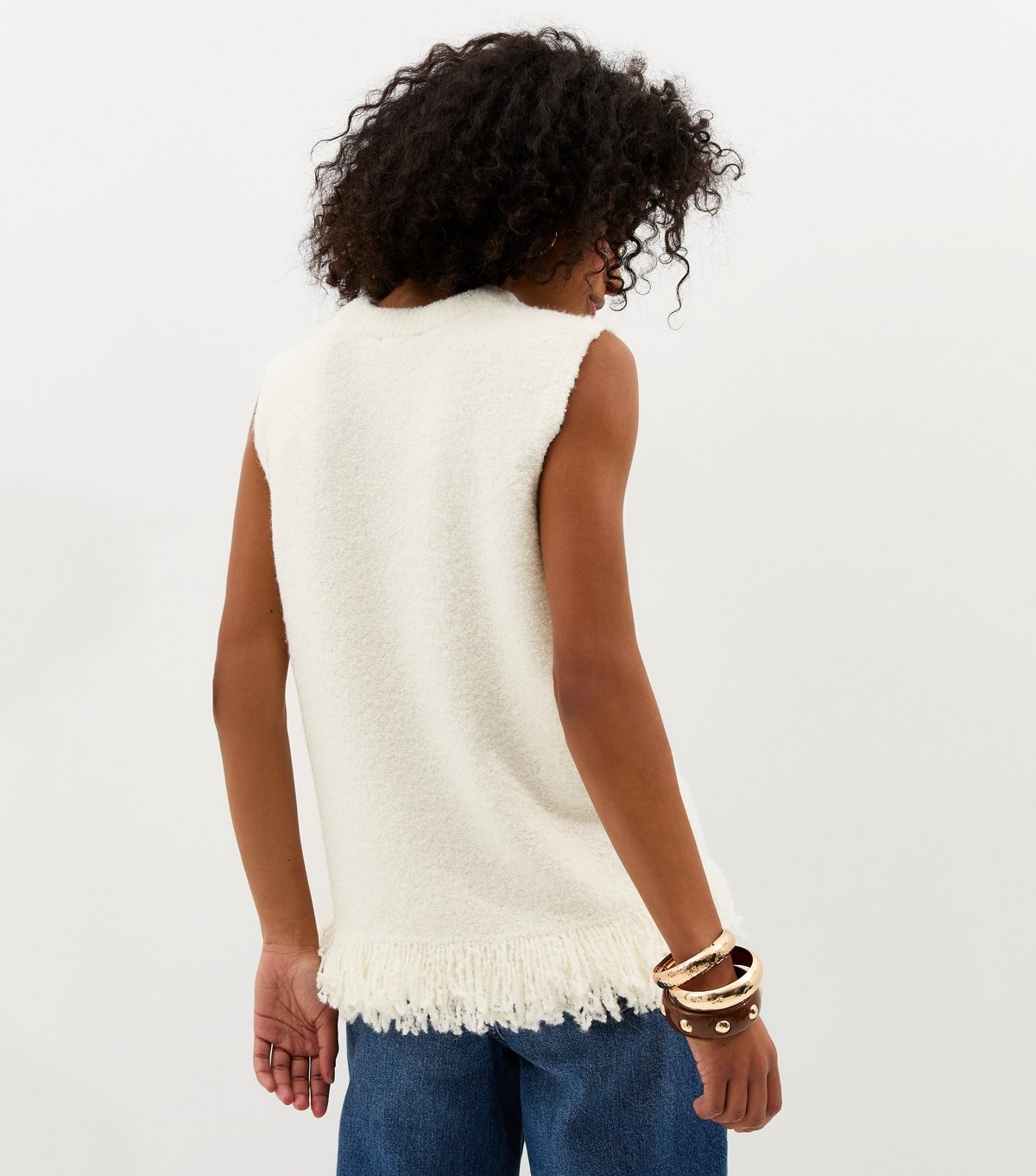 New Look Women's Cream Boucle Fringed Hem Tabard Top New Look - 4