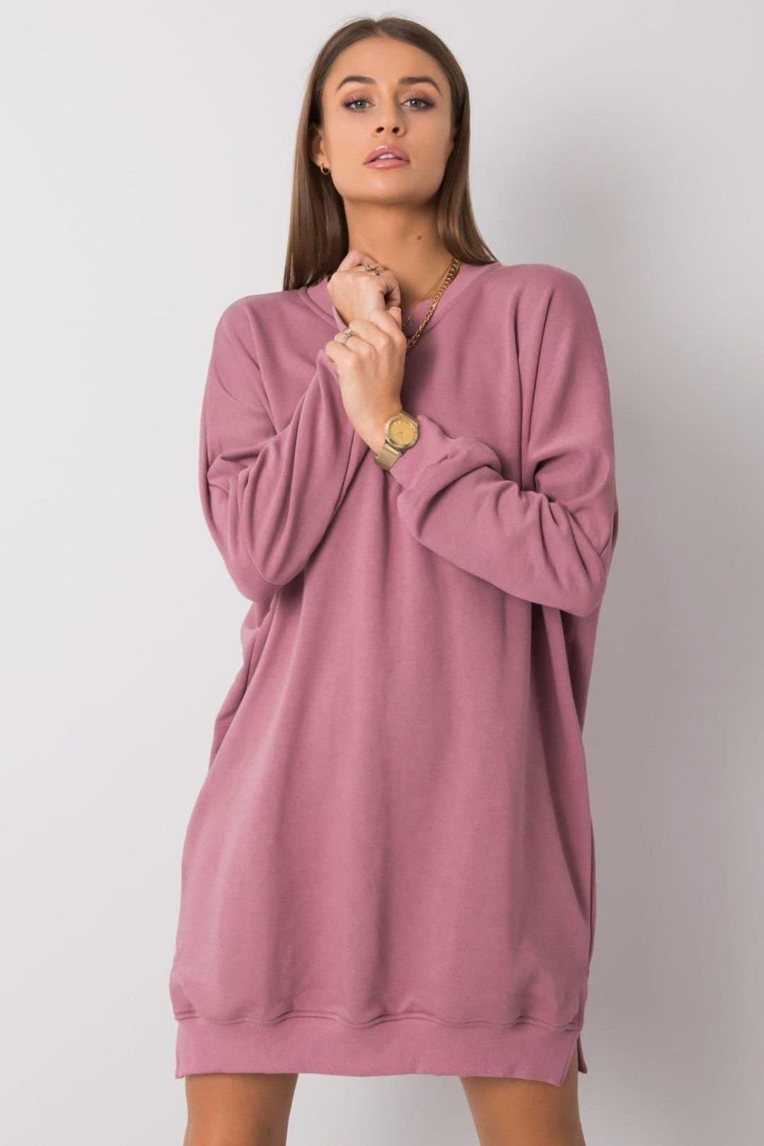 Love Lace Love Lace Women's Cotton Elastane Sweatshirt Dress Loose Fit in Pink