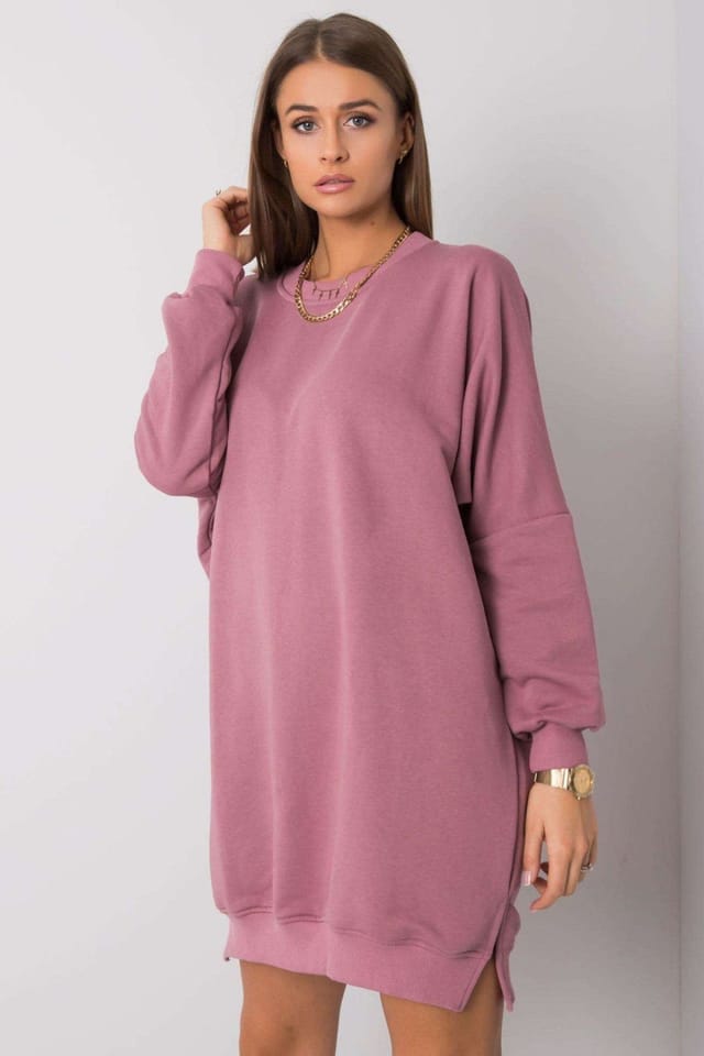 Love Lace Love Lace Women's Cotton Elastane Sweatshirt Dress Loose Fit in Pink - 2