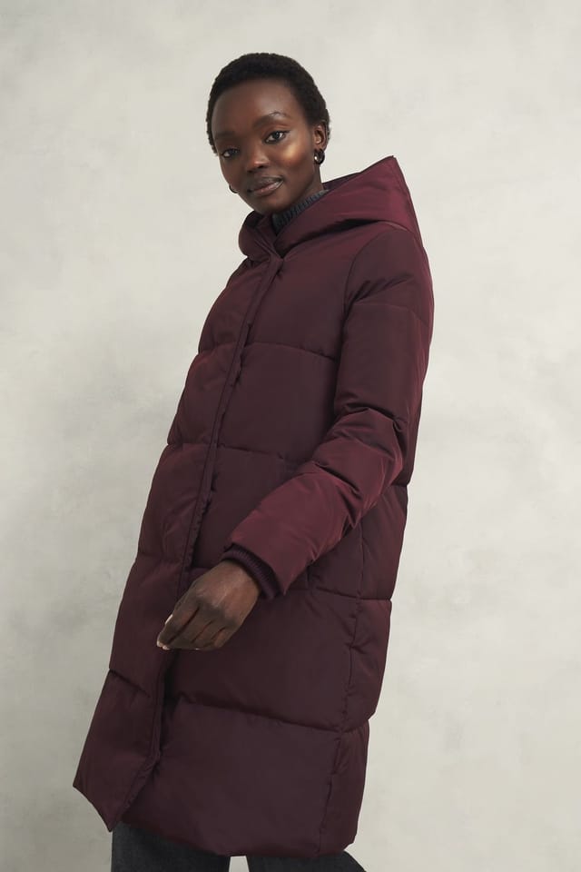 Hobbs London Hobbs London Women's Darla Longline Hooded Puffer Coat in Maroon - 3