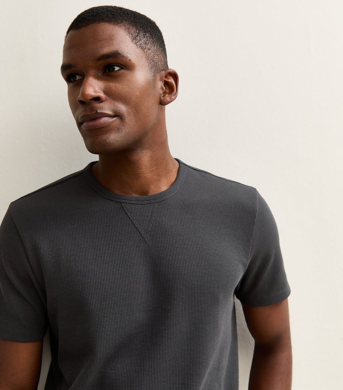 New Look Men's Dark Grey Regular Waffle Texture T-Shirt New Look