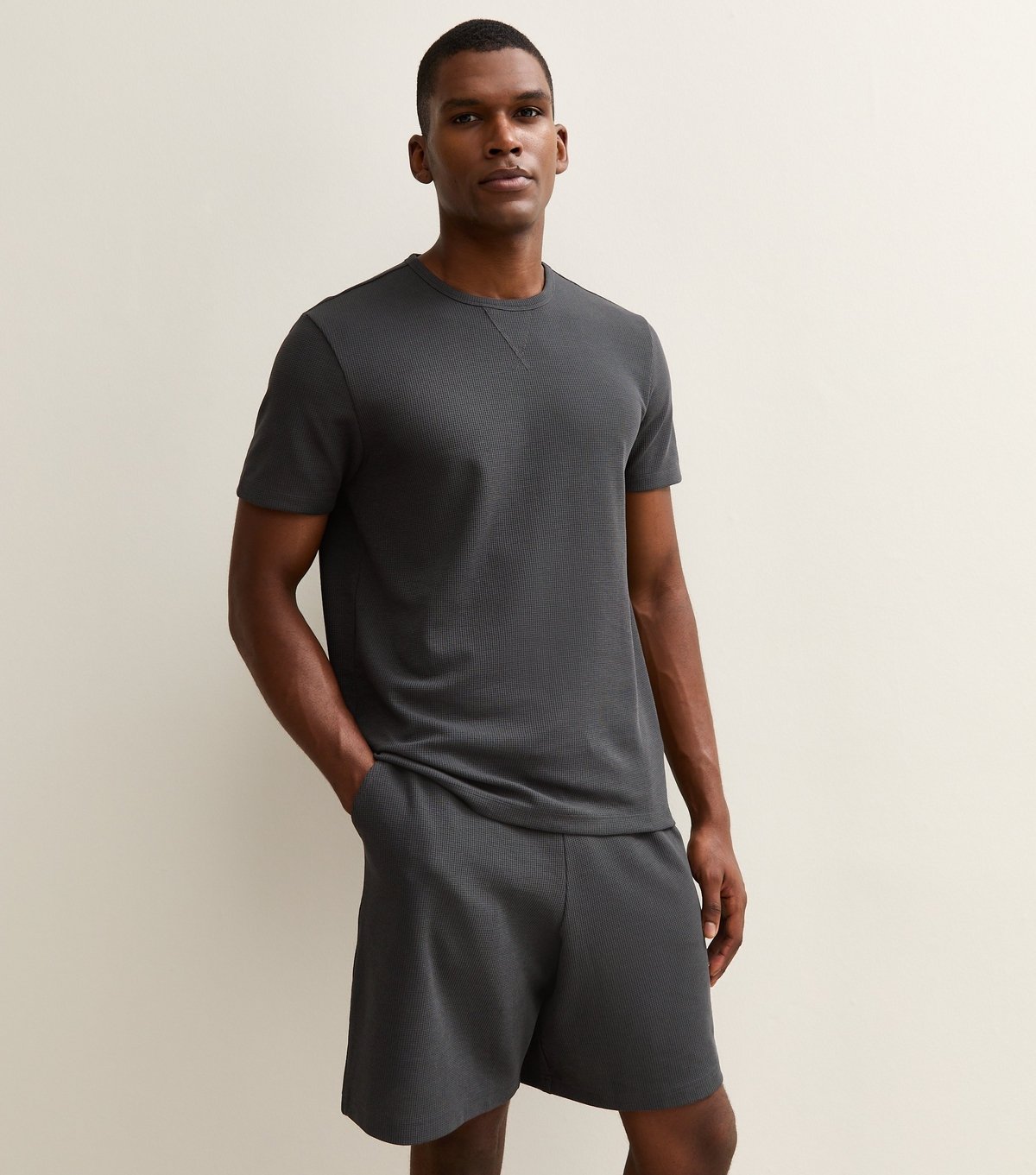 New Look Men's Dark Grey Regular Waffle Texture T-Shirt New Look - 2