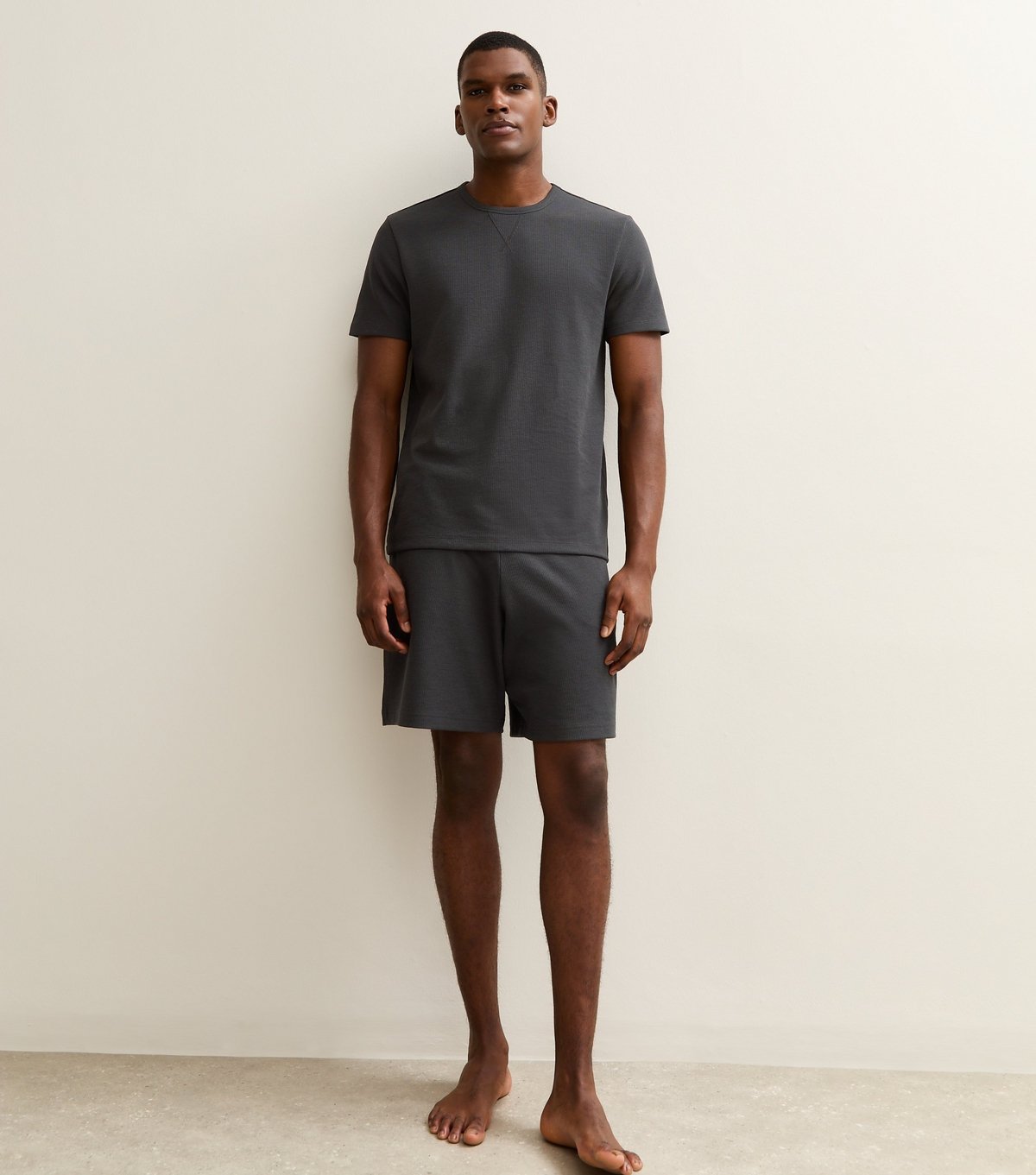 New Look Men's Dark Grey Regular Waffle Texture T-Shirt New Look - 3