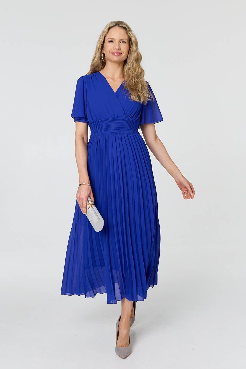 Izabel London Izabel London Women's Pleated Semi Sheer Layered Maxi Dress in Blue - 1