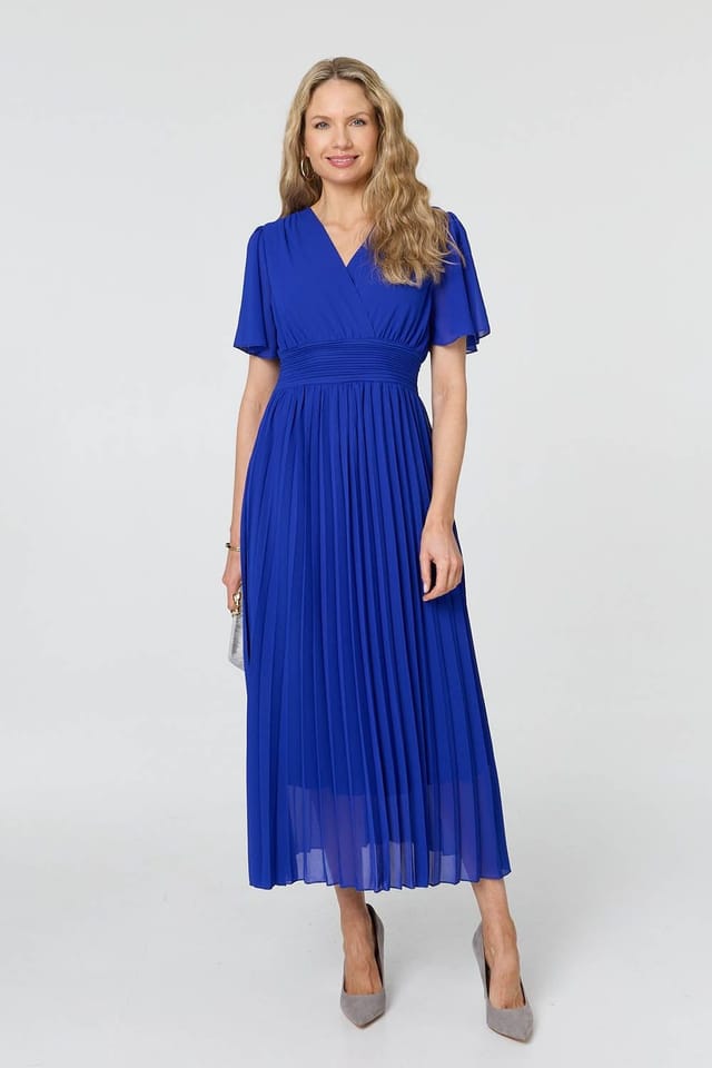 Izabel London Izabel London Women's Pleated Semi Sheer Layered Maxi Dress in Blue - 2