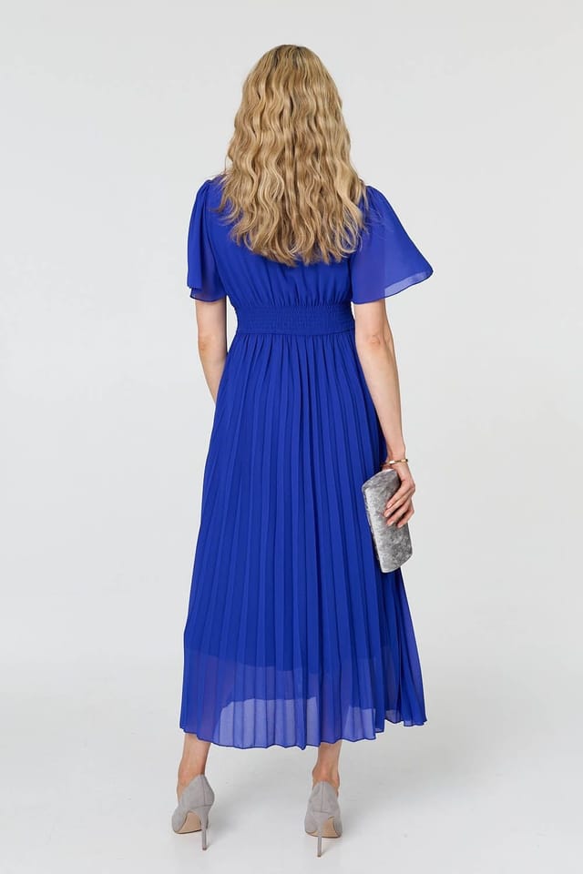 Izabel London Izabel London Women's Pleated Semi Sheer Layered Maxi Dress in Blue - 3