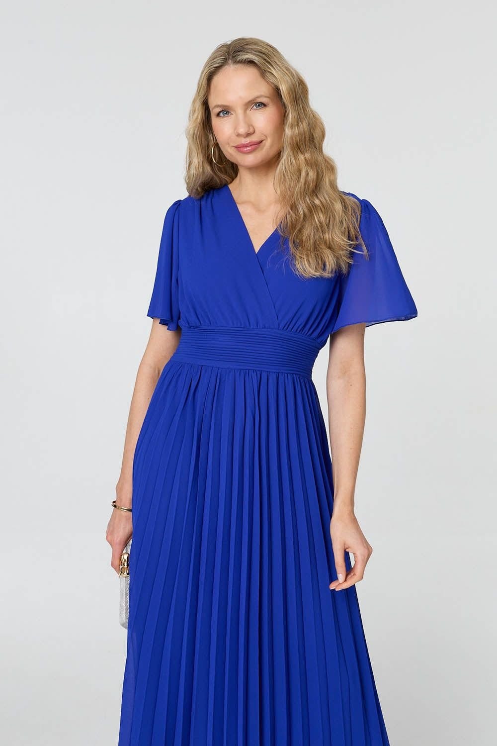 Izabel London Izabel London Women's Pleated Semi Sheer Layered Maxi Dress in Blue - 4
