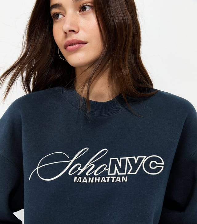 New Look Women's Navy Cotton Rich Embroidered Soho Logo Sweatshirt New Look - 2