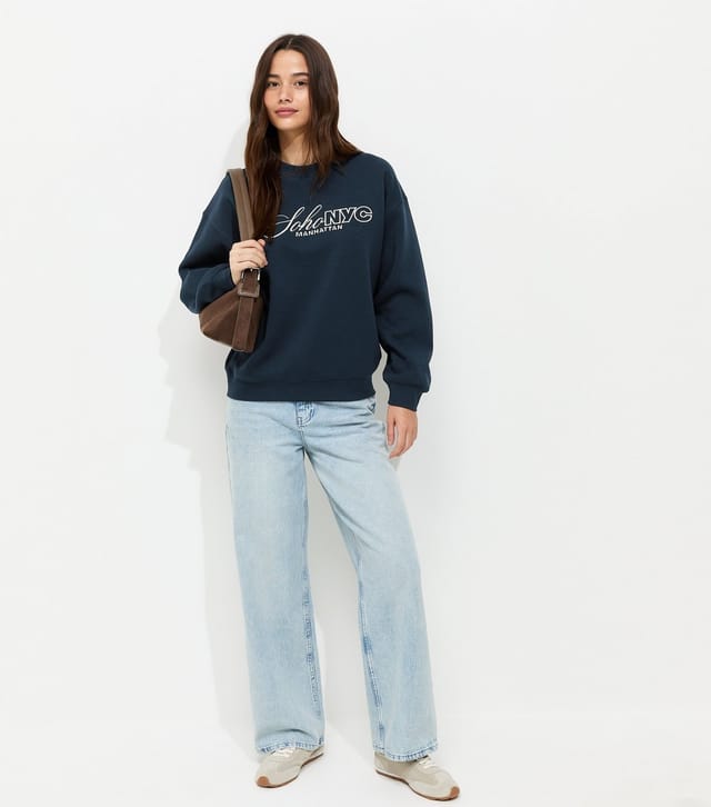 New Look Women's Navy Cotton Rich Embroidered Soho Logo Sweatshirt New Look - 3
