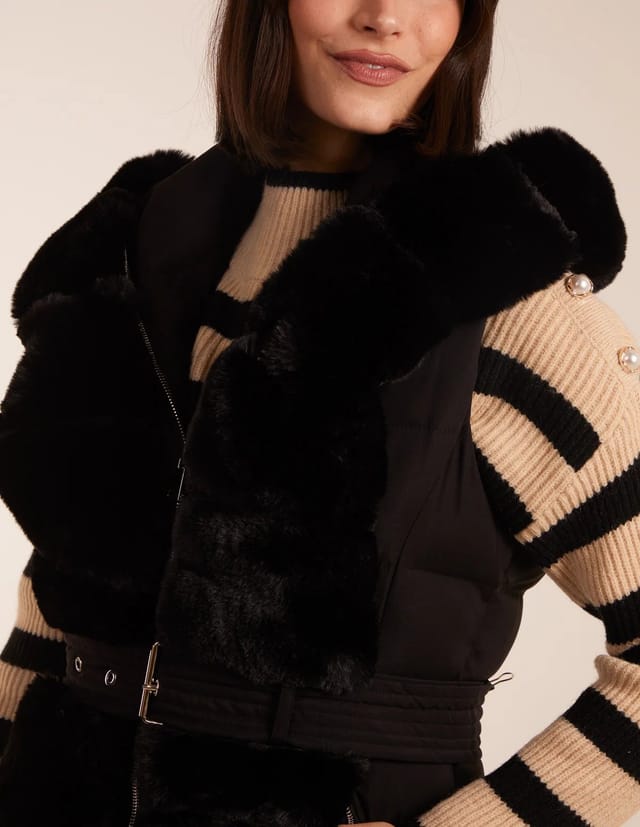 Blue Vanilla Faux Fur Detail Belted Gilet - 2
