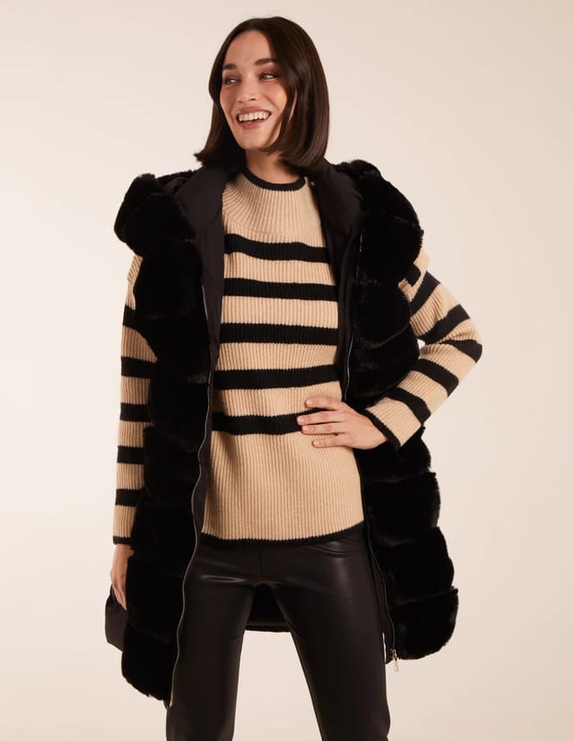 Blue Vanilla Faux Fur Detail Belted Gilet - 3