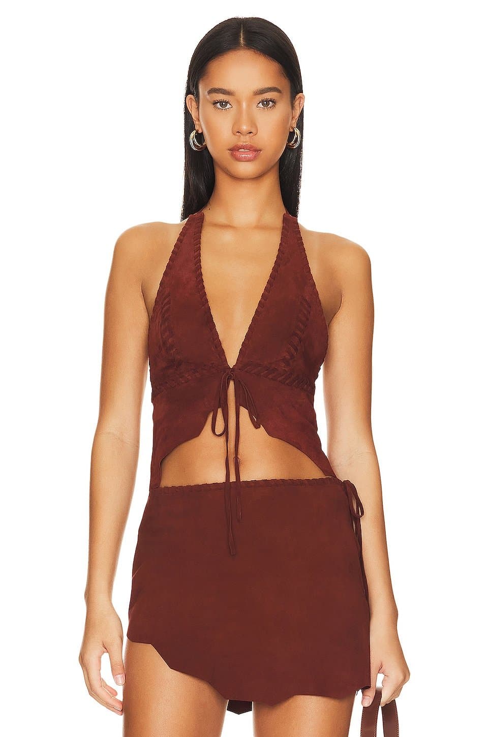 revolve Revolve Suede Leather Top in Burgundy Red