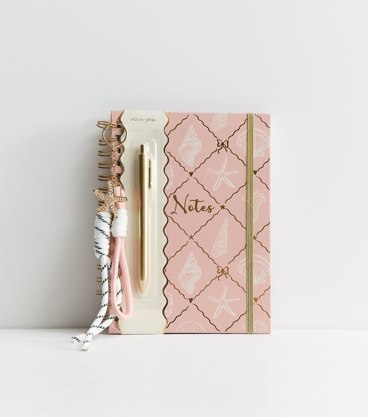 New Look Pink Shell Print Lined Notebook and Pen Set New Look