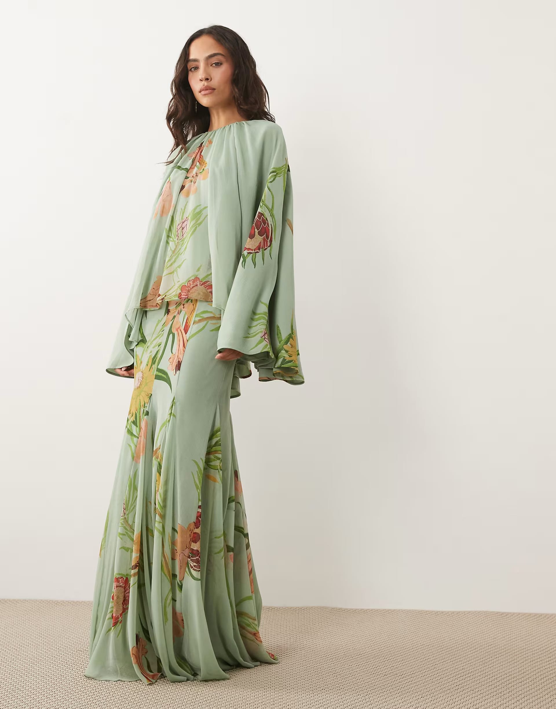 ASOS Light Blue Floral Cape Maxi Dress