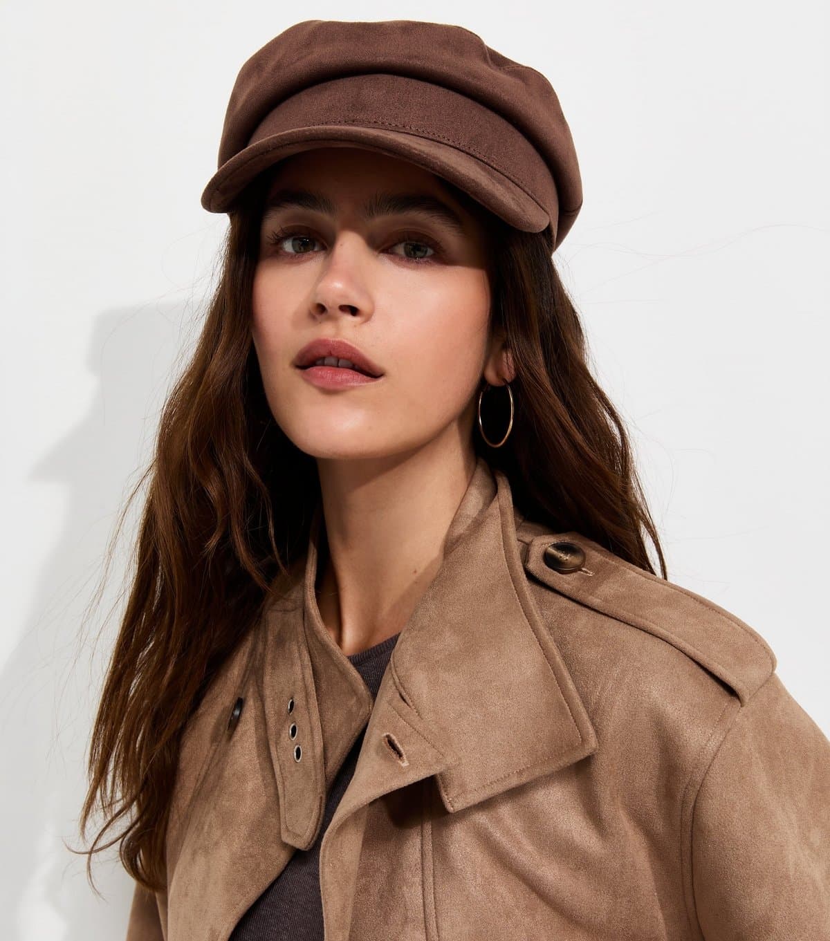 New Look Brown Faux Suede Baker Boy Cap New Look