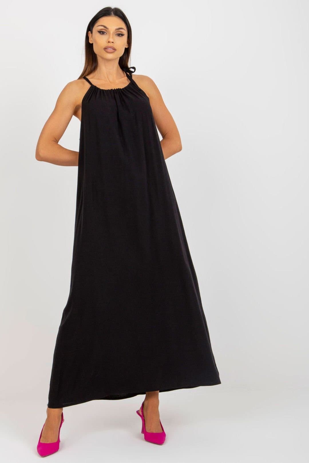 Love Lace Love Lace Women's Summer Long Loose Tied Strap Dress in Black