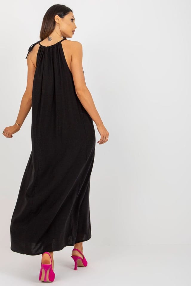 Love Lace Love Lace Women's Summer Long Loose Tied Strap Dress in Black - 3