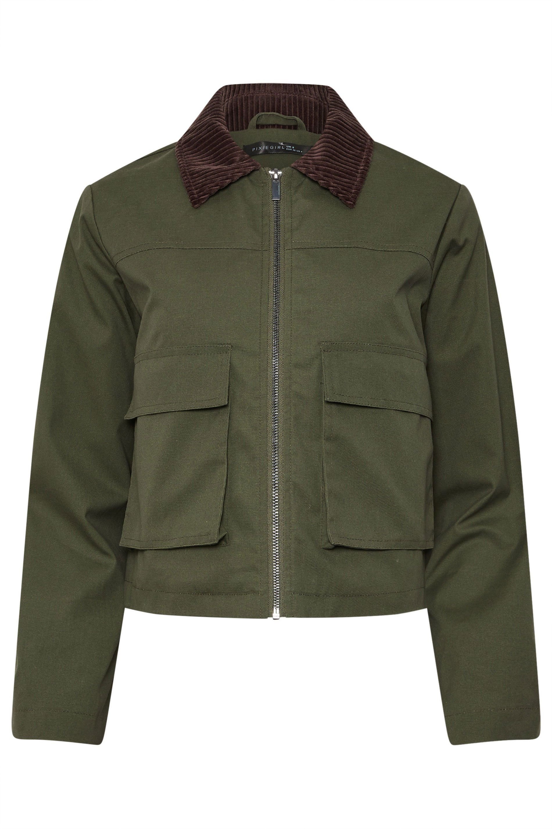 PixieGirl PixieGirl Women's Petite Cord Collar Barn Jacket in Green - 2