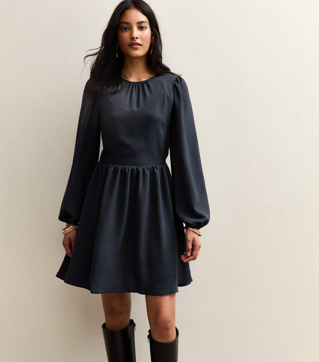 New Look Women's Black Long Sleeve Skater Skirt Mini Dress New Look - 2