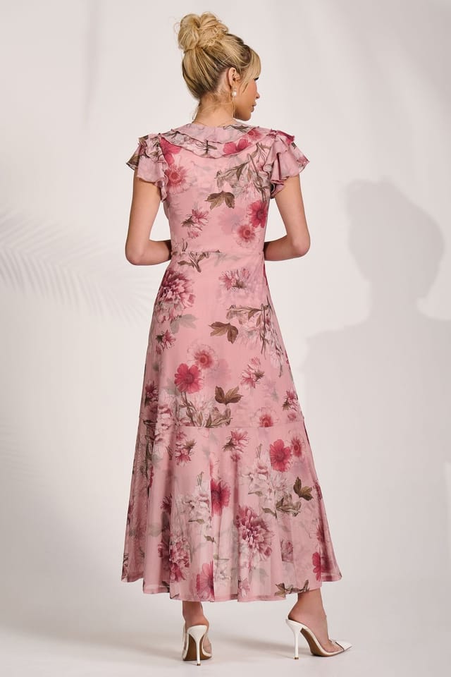 Jolie Moi Jolie Moi Women's Ruffled Mesh Maxi Dress in Pink - 2