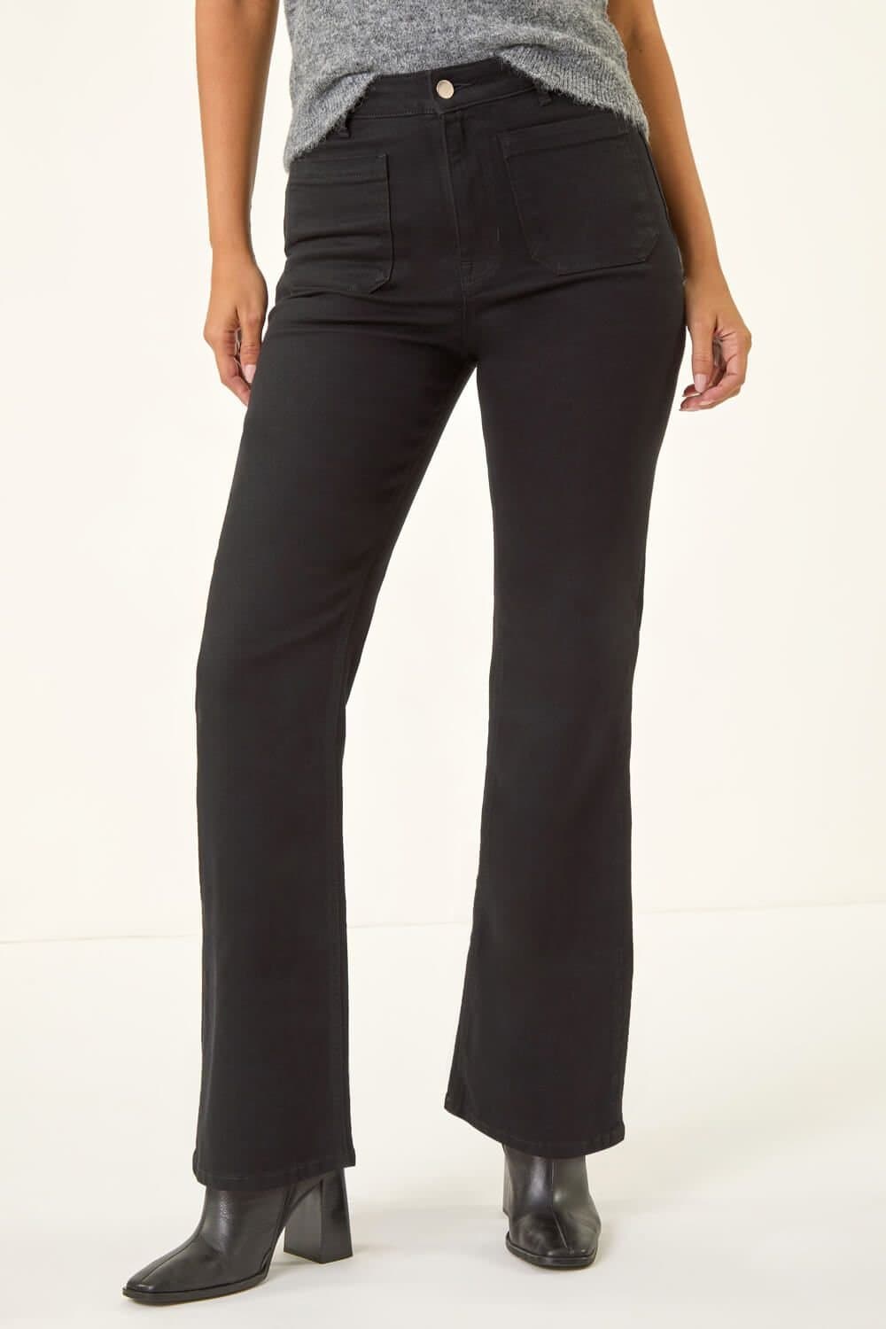 Dusk Dusk Women's Front Pocket Bootcut Jeans in Black