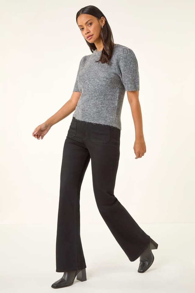 Dusk Dusk Women's Front Pocket Bootcut Jeans in Black - 3