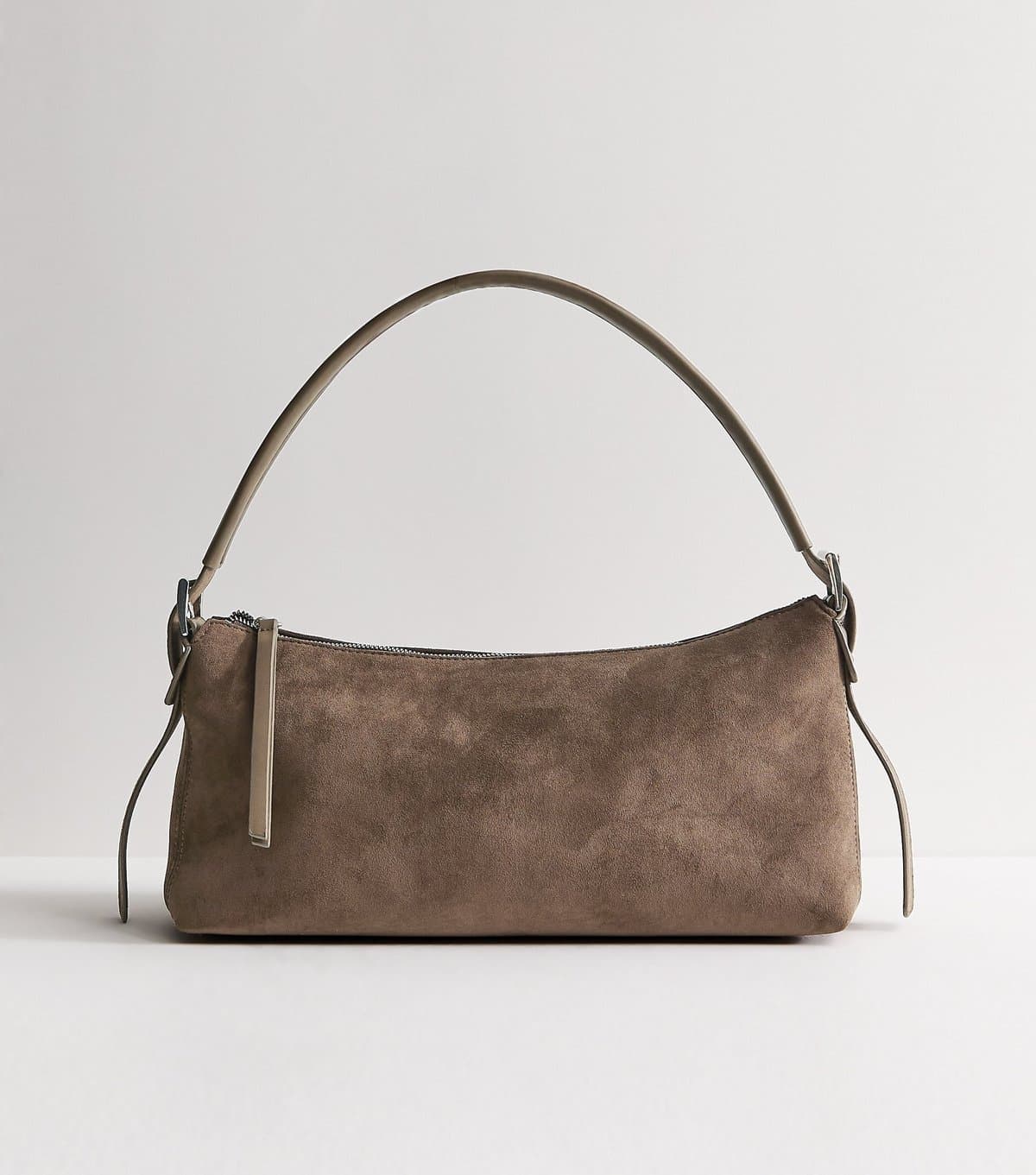 New Look New Look Grey Faux Suede Shoulder Bag